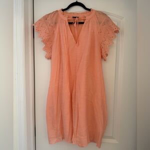 Women’s Peach Eyelet Sleeve Peasant Dress